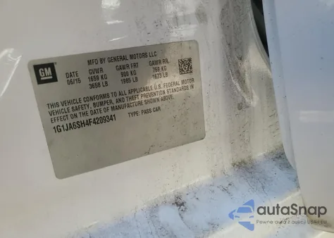 2015 Chevrolet Sonic Ls from USA, damaged, VIN 1G1JA6SH4F4209341